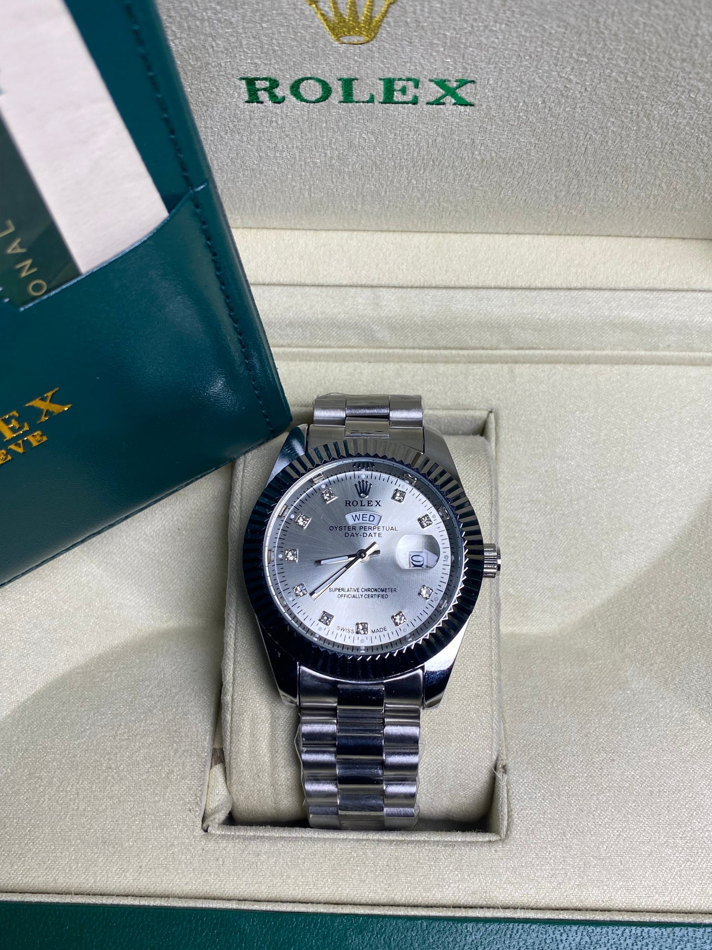 Rolex Silver Day And Date In White Dial